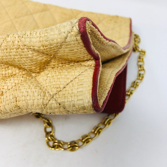 CHANEL summer Straw Raffia 80s Vintage bag leather - Picture 12 of 16